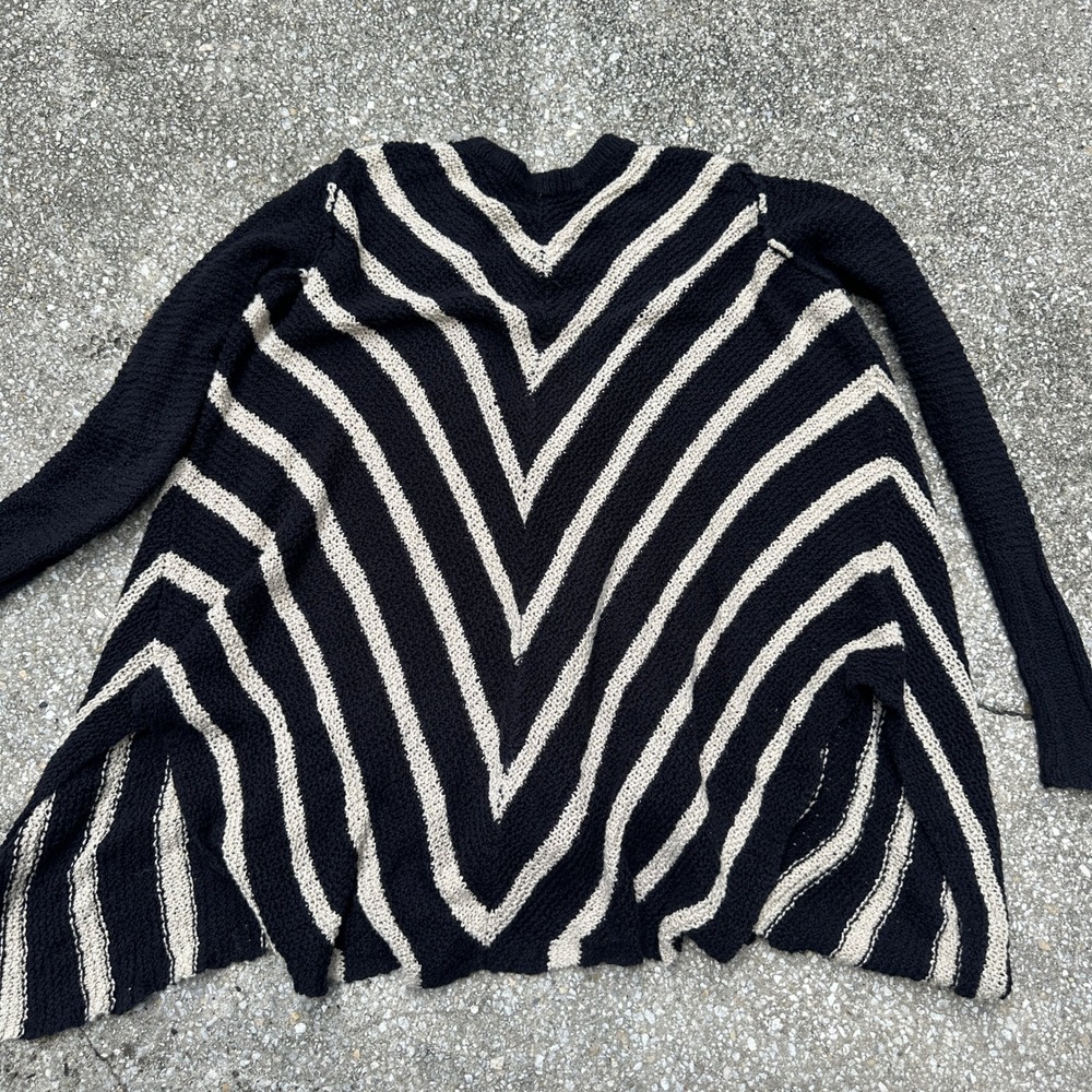 Free People Black Cream Striped Oversized Cardigan Sweater Snap Front Boho